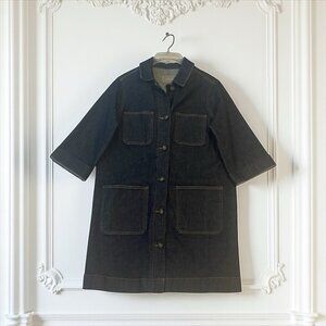 Everlane Blue Denim Shirt Chore Dress Womens Sz Small 4 Front Pockets Dark Wash
